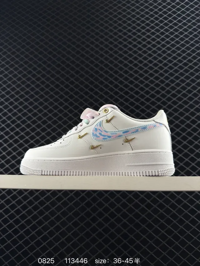Nike Air Force 1 Low White Multicolor Leopard Print Gold Accent Lifestyle Sneakers 1