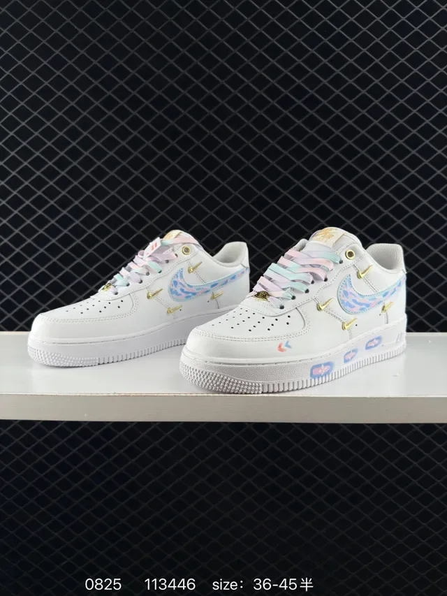 Nike Air Force 1 Low White Multicolor Leopard Print Gold Accent Lifestyle Sneakers 3