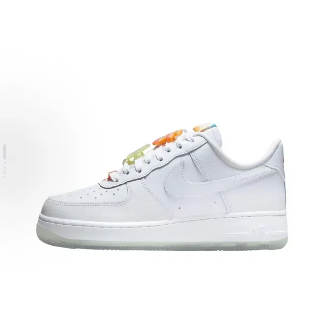 Nike Air Force 1 White Multicolor Leather Upper Perforated Toe Box Lifestyle Sneakers 1