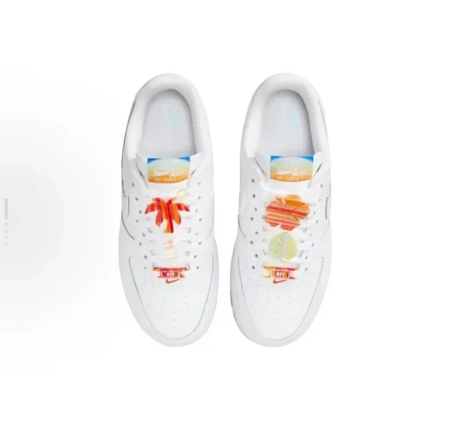 Nike Air Force 1 White Multicolor Leather Upper Perforated Toe Box Lifestyle Sneakers 3