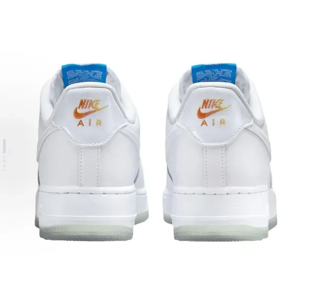 Nike Air Force 1 White Multicolor Leather Upper Perforated Toe Box Lifestyle Sneakers 5