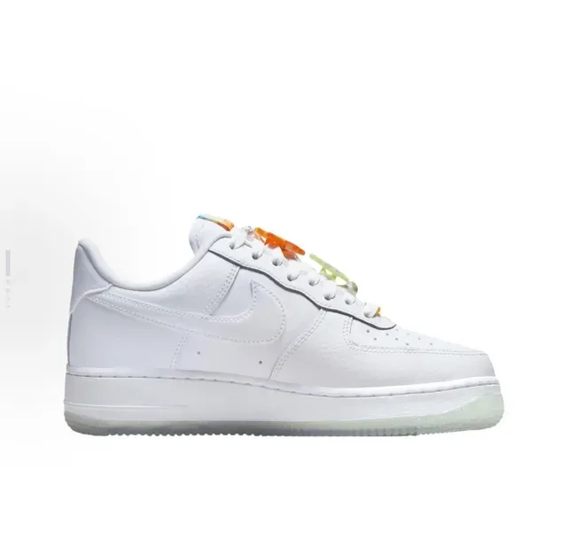 Nike Air Force 1 White Multicolor Leather Upper Perforated Toe Box Lifestyle Sneakers 6