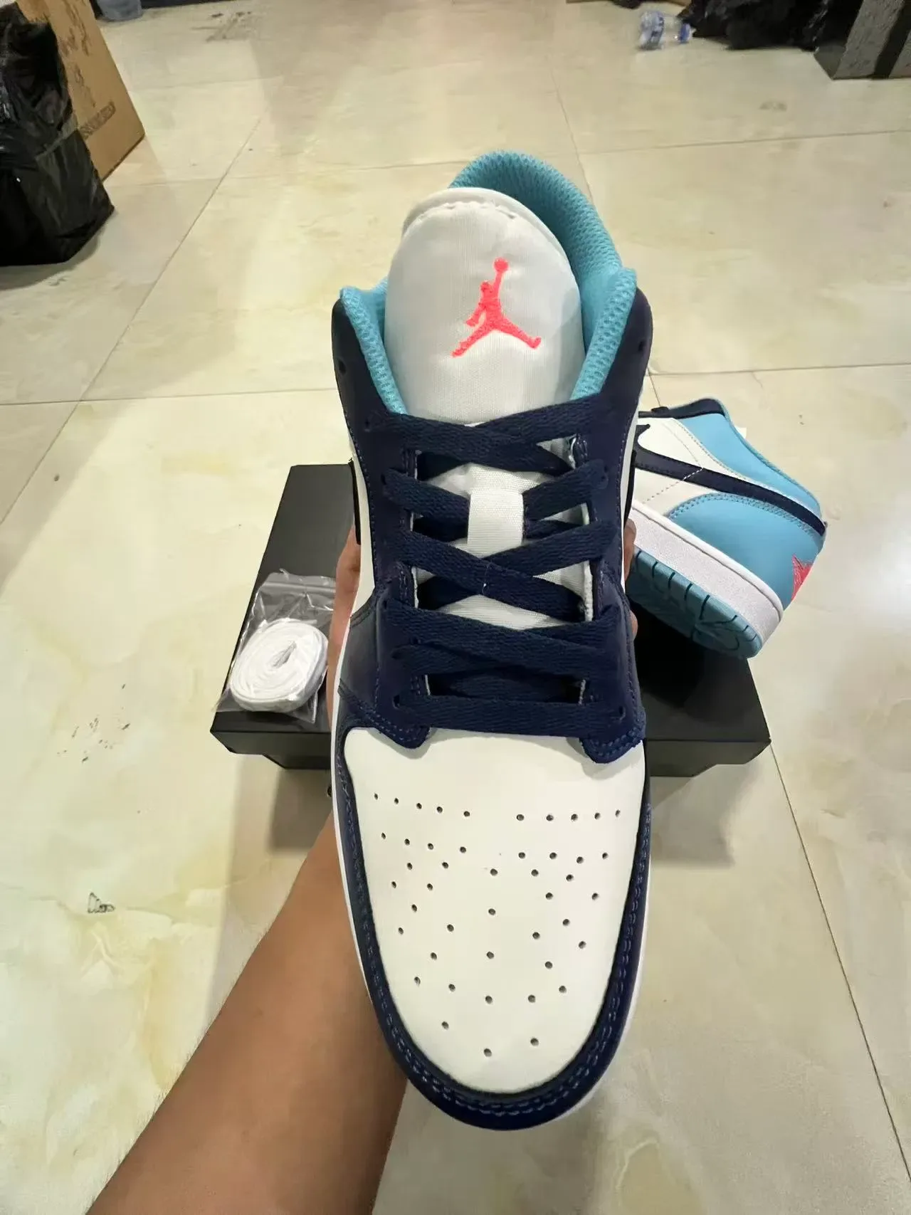 Nike Air Jordan 1 Low Light Blue Navy White Lifestyle Sneakers 3