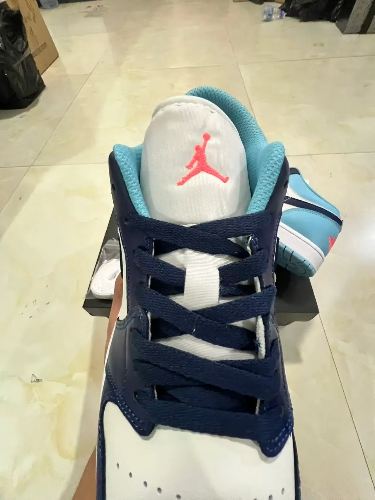 Nike Air Jordan 1 Low Light Blue Navy White Lifestyle Sneakers 4