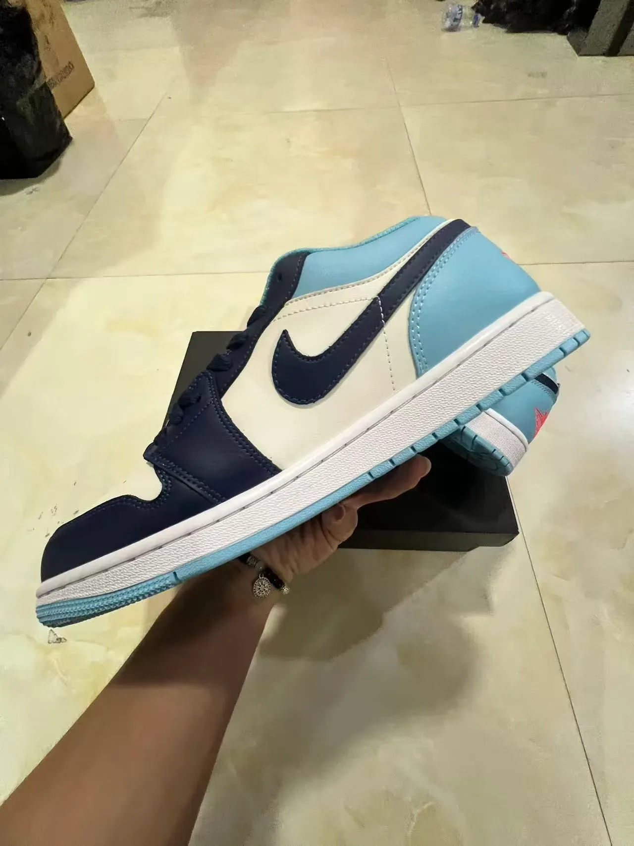 Nike Air Jordan 1 Low Light Blue Navy White Lifestyle Sneakers 5