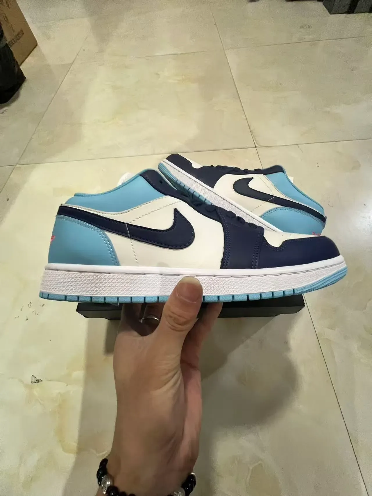 Nike Air Jordan 1 Low Light Blue Navy White Lifestyle Sneakers 7