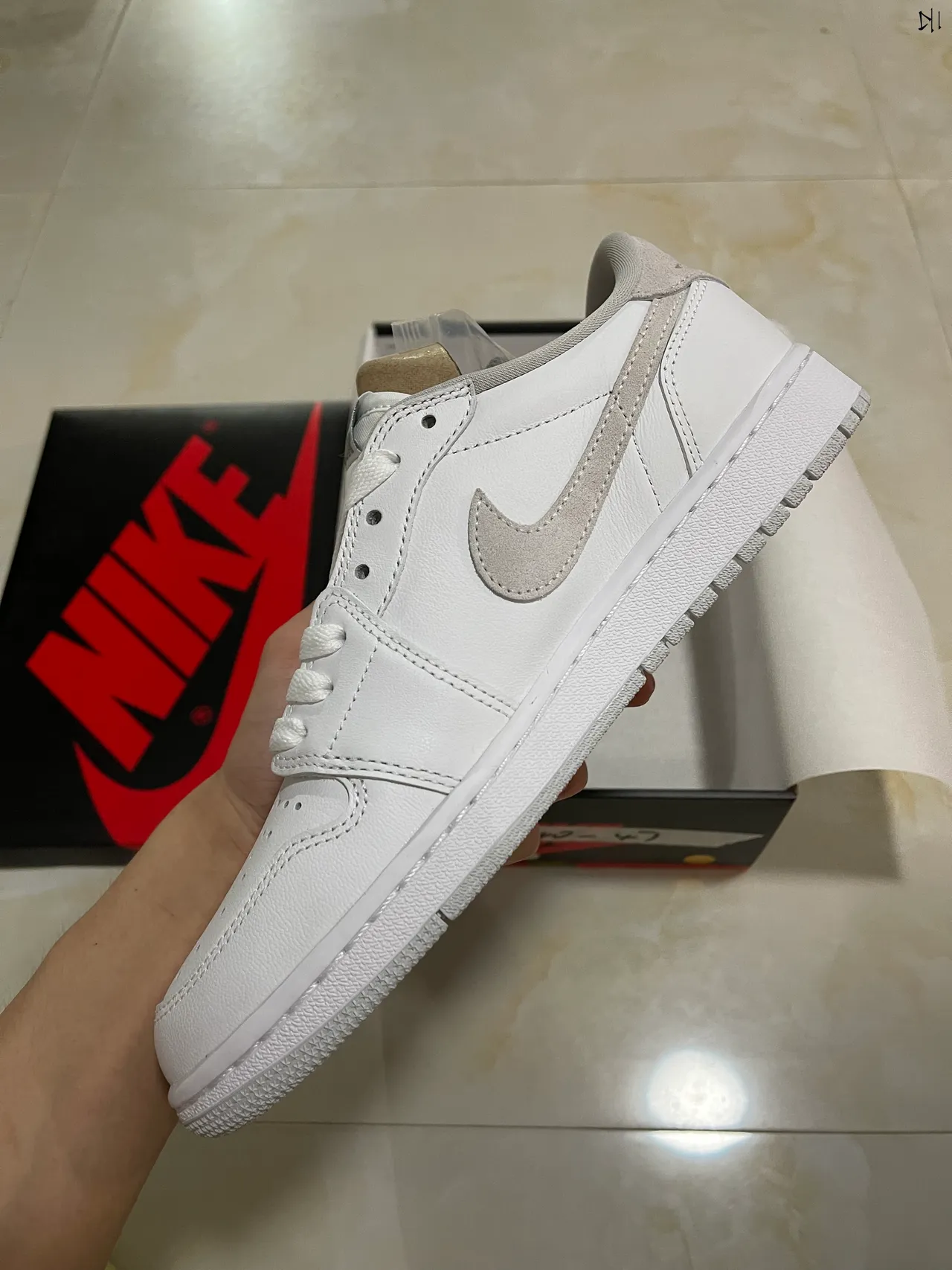 Nike Air Jordan 1 Low White and Light Gray Lifestyle Sneakers 5