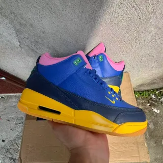 Nike Air Jordan 3 Tênis de Basquete Azul Real Marinho Rosa Amarelo