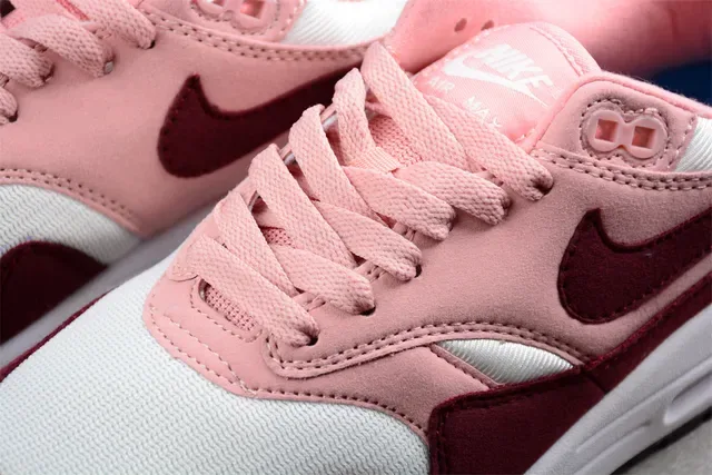 Nike Air Max 1 وردي بورجوندي أبيض حذاء رياضي أسلوب حياة 7