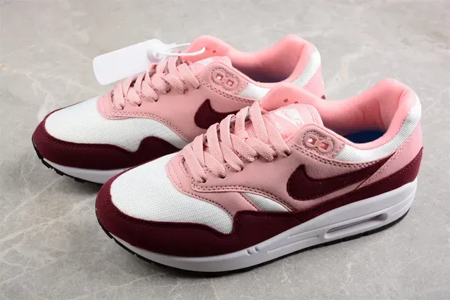 Nike Air Max 1 وردي بورجوندي أبيض حذاء رياضي أسلوب حياة 9