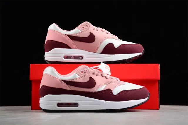 Nike Air Max 1 وردي بورجوندي أبيض حذاء رياضي أسلوب حياة 15