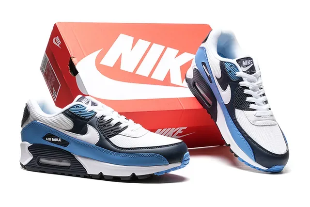 Nike Air Max 90 White Blue Navy Lifestyle Sneakers 2