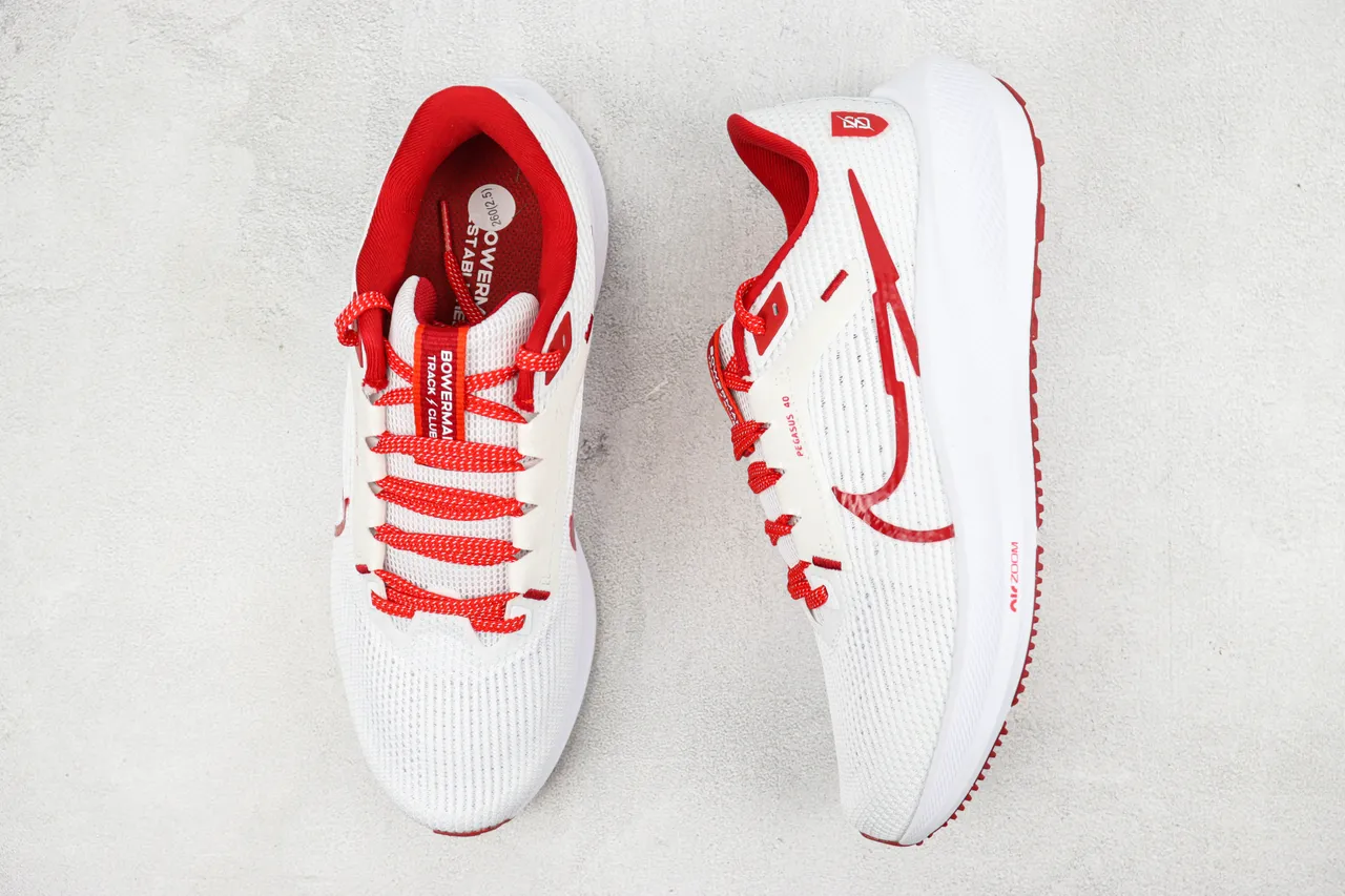Nike Air Zoom Pegasus 40 White and Red Running Shoes 3
