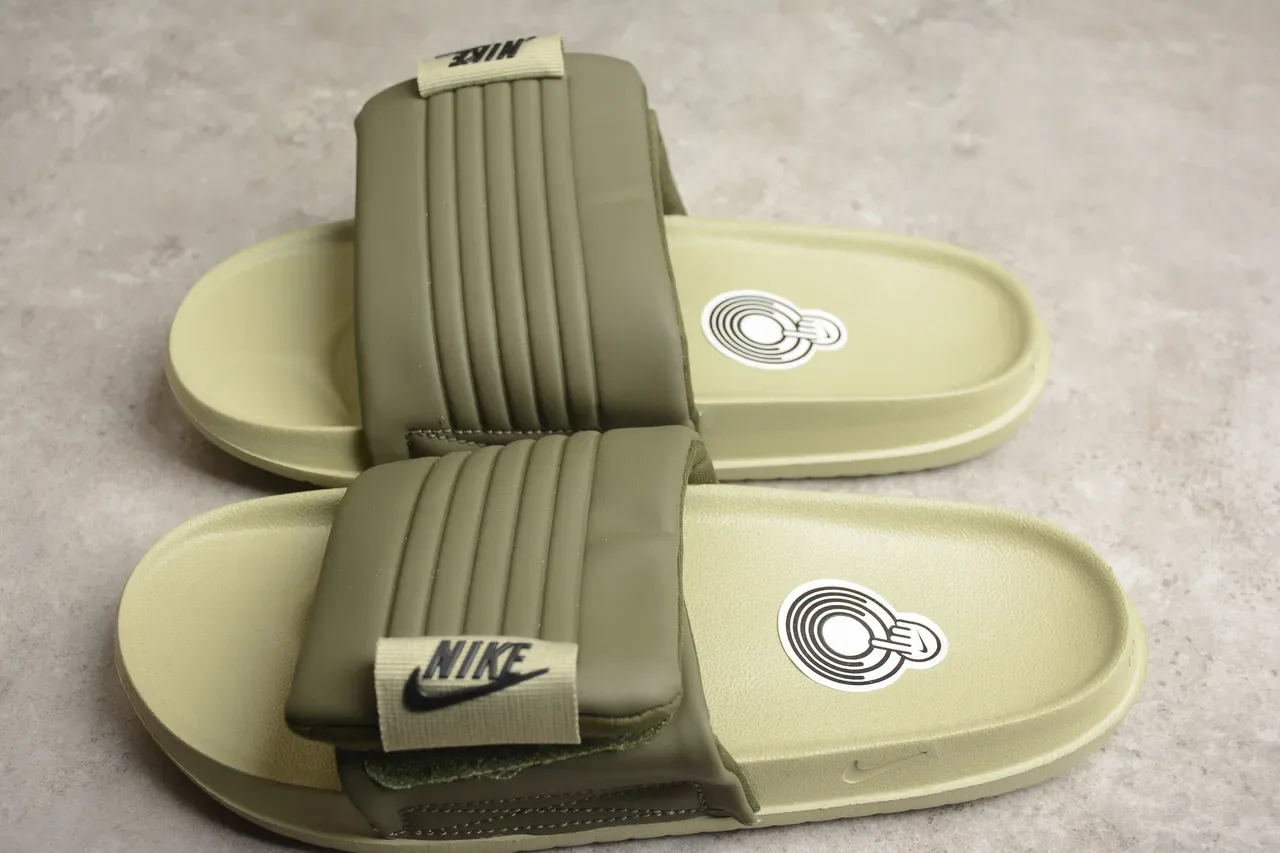 Nike Army Green Beige 模压泡沫鞋底 宽织物带拖鞋 8