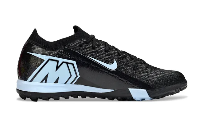 Nike Black Blue Knit Upper Integrated Lacing Turf Soccer Shoes 5
