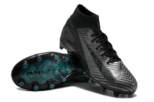 Nike Negro Azul Parte Superior Tejida Collar Ajuste Calcetín Césped Firme Zapatos de Fútbol 3