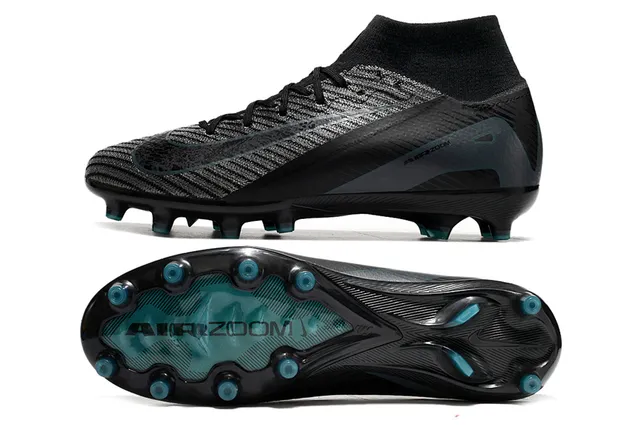 Nike Negro Azul Parte Superior Tejida Collar Ajuste Calcetín Césped Firme Zapatos de Fútbol 5