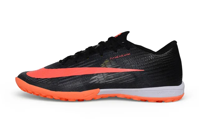 Nike Black Orange Flyweave Knit Upper Low-Cut Collar Turf Soccer Shoes 7