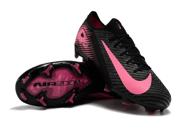 Nike Black Pink Knit Upper Dynamic Graphic Lines Firm-Ground Sapatos de Futebol 3