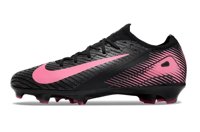 Nike Black Pink Knit Upper Dynamic Graphic Lines Firm-Ground Sapatos de Futebol 8