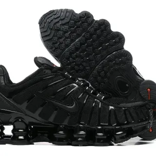 Nike أسود أحمر Shox تثبيت العمود طبقة مصنعة قفص نمط حياة حذاء رياضي