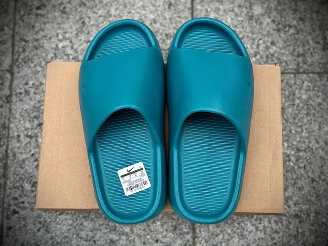 Nike Blue Molded Monolithic Construction Embossed Swoosh Slippers 2