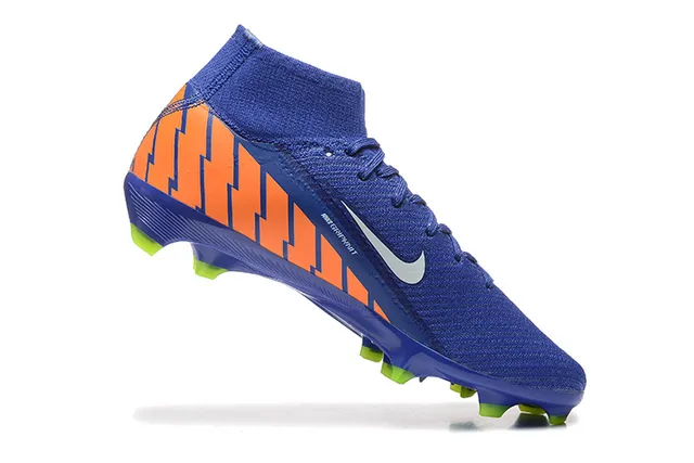 نایک أزرق برتقالي عالي القطع كم للجوارب Flyknit الجزء العلوي أرضية صلبة أحذية كرة القدم 4