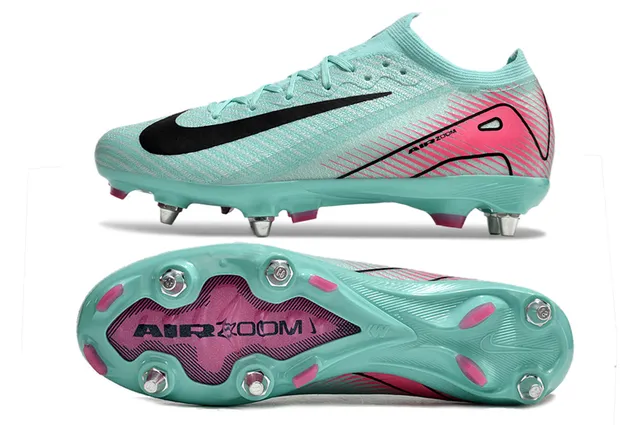 Nike Chaussures de football bleu rose en knit graphique dynamique pour terrain ferme 5
