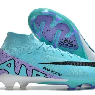 Nike Sapatos de Futebol Azul Roxo High-Cut Flyknit Upper Assimétrico Cordões Superfície Firme