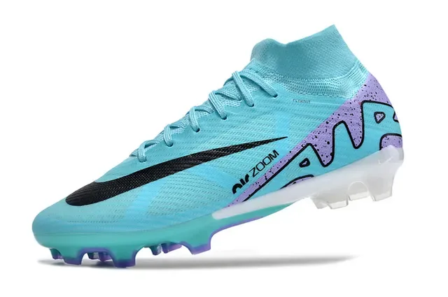 Nike Sapatos de Futebol Azul Roxo High-Cut Flyknit Upper Assimétrico Cordões Superfície Firme 3