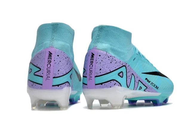 Nike Sapatos de Futebol Azul Roxo High-Cut Flyknit Upper Assimétrico Cordões Superfície Firme 5
