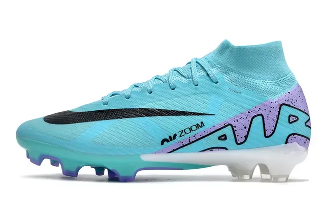 Nike Sapatos de Futebol Azul Roxo High-Cut Flyknit Upper Assimétrico Cordões Superfície Firme 7