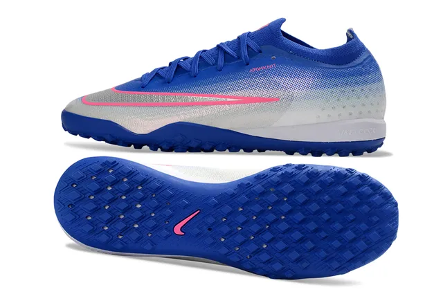Nike Blue Silver Sock-Fit Collar Gradient Knit Upper Turf Soccer Shoes 6