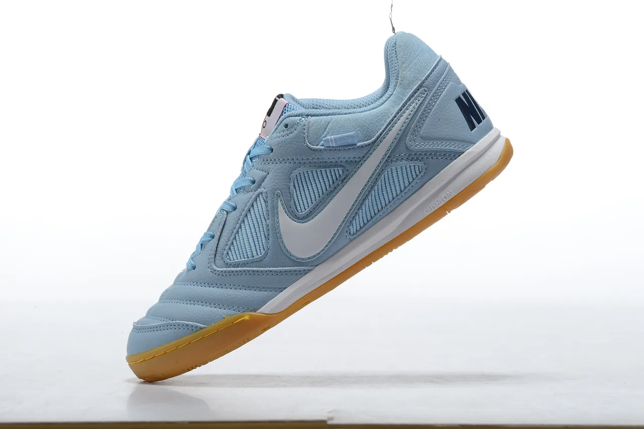 Nike Zapatos de fútbol indoor low-top con upper de cuero-malla híbrido color azul blanco 6