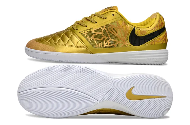 Nike Gold Black أحذية كرة القدم الداخلية مع غطاء أصبع مخملي أعلى صناعي معدني 20
