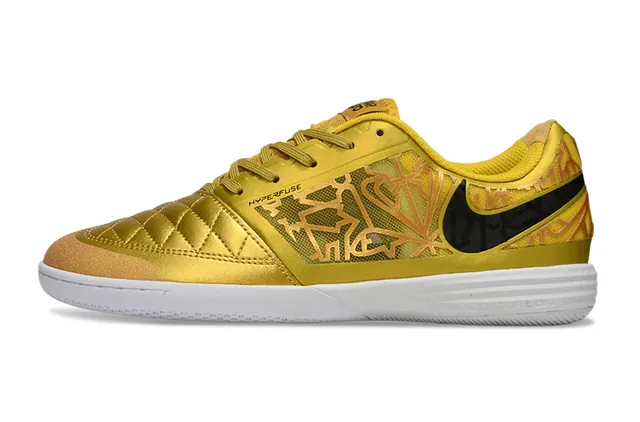 Nike Gold Black أحذية كرة القدم الداخلية مع غطاء أصبع مخملي أعلى صناعي معدني 21
