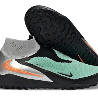 Nike Verde Prata Sock-Fit Knit Upper Assimétrica Sem Cadarços Construção Turf Sapatos de Futebol