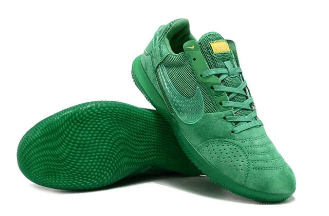 Nike Green Yellow Monochromatic Perforated Suede Toe Indoor Soccer Shoes 3