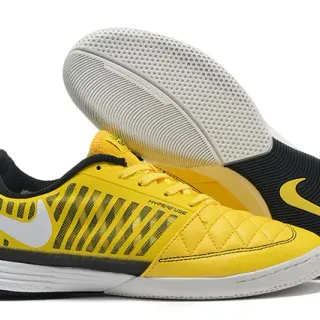 Nike Hypervenom Indoor Amarillo Negro Box de dedos acolchado Rayas verticales Superposiciones sintéticas Zapatos de fútbol indoor