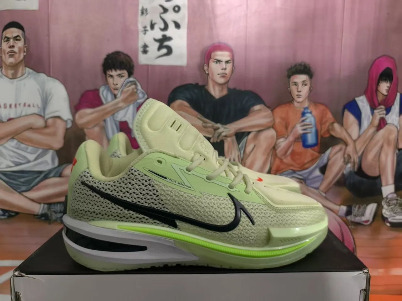 Nike Chaussures de Basketball à Encolure Basse en Mailles et Synthétique Vert Clair Noir 2