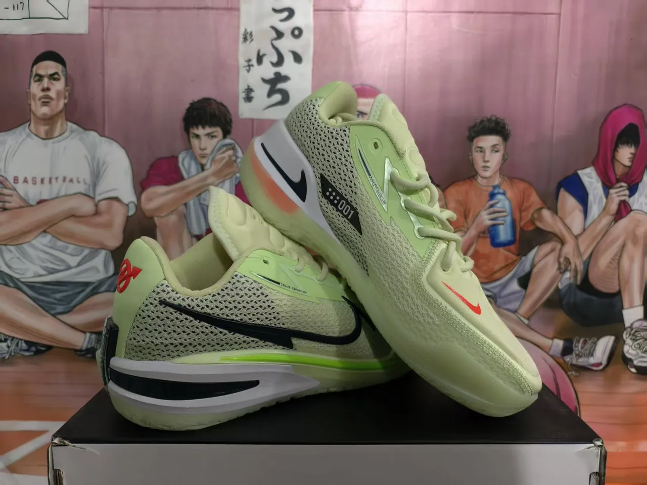 Nike Chaussures de Basketball à Encolure Basse en Mailles et Synthétique Vert Clair Noir 5