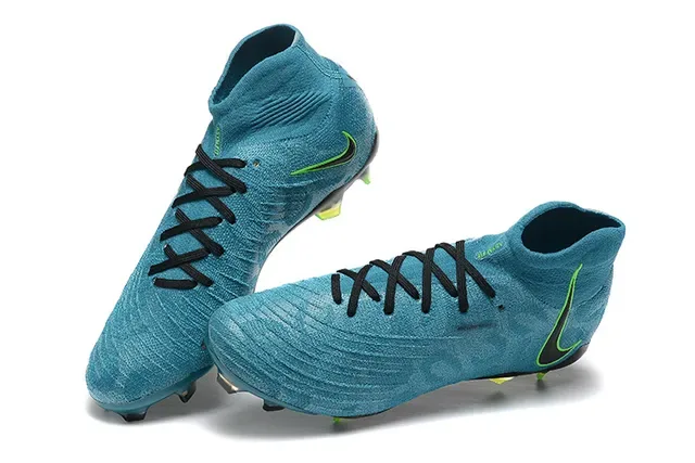 Nike Mercurial Azul Verde High-Cut Knit Upper Asimétrico Cordones Superficie Firme Zapatos de Fútbol 3