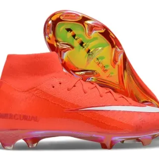 Nike Mercurial Alta Corte Laranja Iridescente Terra Firme Sapatos de Futebol