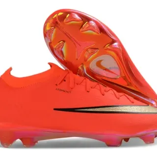 Nike Mercurial Laranja Ouro Baixa Sock-Fit Upper Iridescente Translucida Solado Firme Ground Sapatos de Futebol