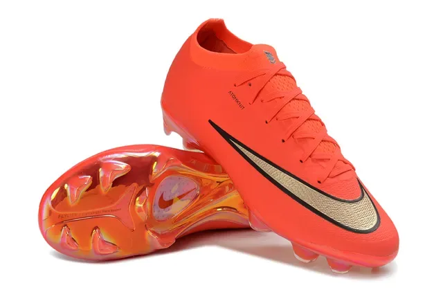 Nike Mercurial Laranja Ouro Baixa Sock-Fit Upper Iridescente Translucida Solado Firme Ground Sapatos de Futebol 3