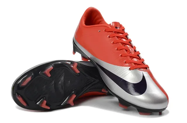 耐克 Mercurial 红银 低帮 合成鞋面 纹理 钉地足球鞋 4