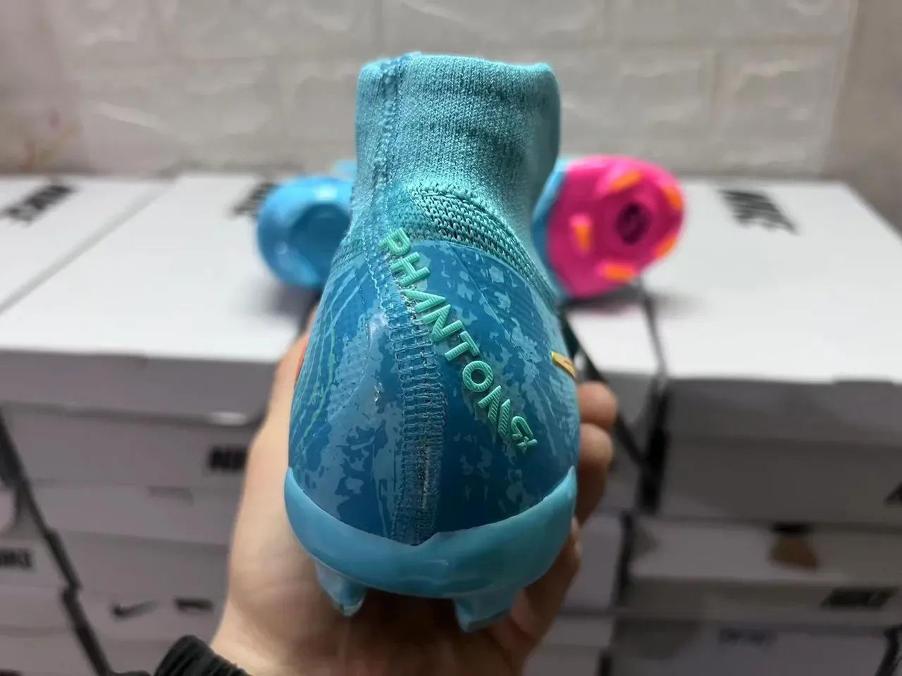 Nike Mercurial Vapor Azul Rosa Alto Corte Tricô Laços Assimétricos Campo Firme Sapatos de Futebol 2