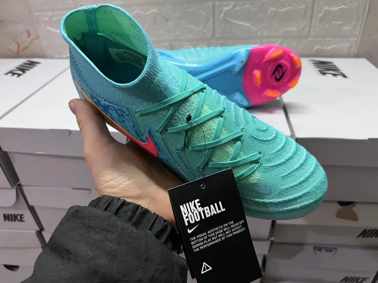 Nike Mercurial Vapor Azul Rosa Alto Corte Tricô Laços Assimétricos Campo Firme Sapatos de Futebol 4