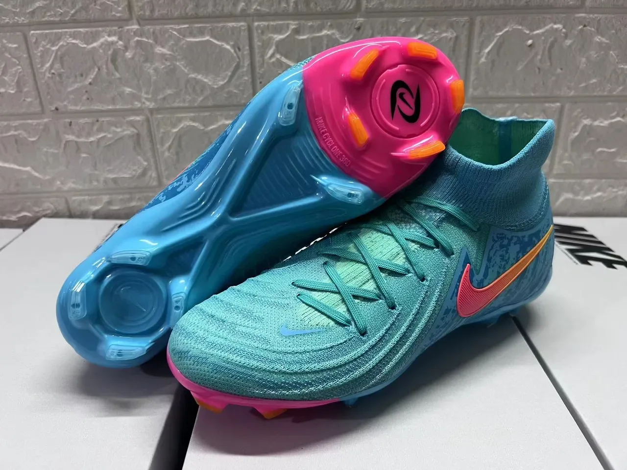 Nike Mercurial Vapor Azul Rosa Alto Corte Tricô Laços Assimétricos Campo Firme Sapatos de Futebol 5