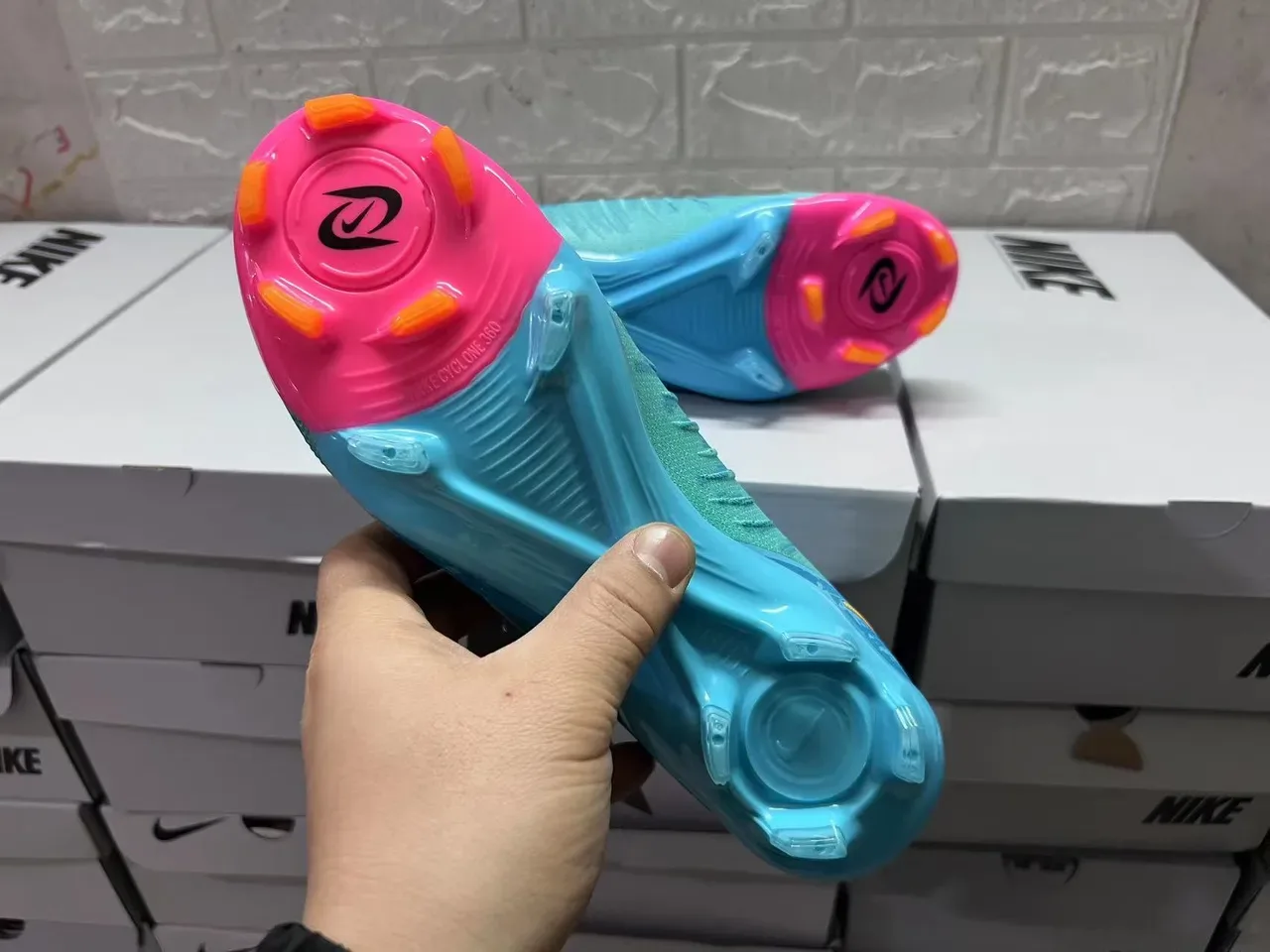 Nike Mercurial Vapor Azul Rosa Alto Corte Tricô Laços Assimétricos Campo Firme Sapatos de Futebol 6